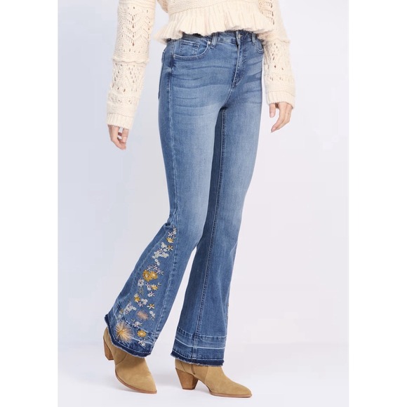 Prosperity Denim - Prosperity Laura Sz 33 Embroidered Bootcut Flare Jeans Denim $90 Released Hem